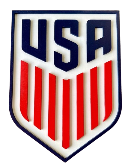 Carved wooden USA soccer crest